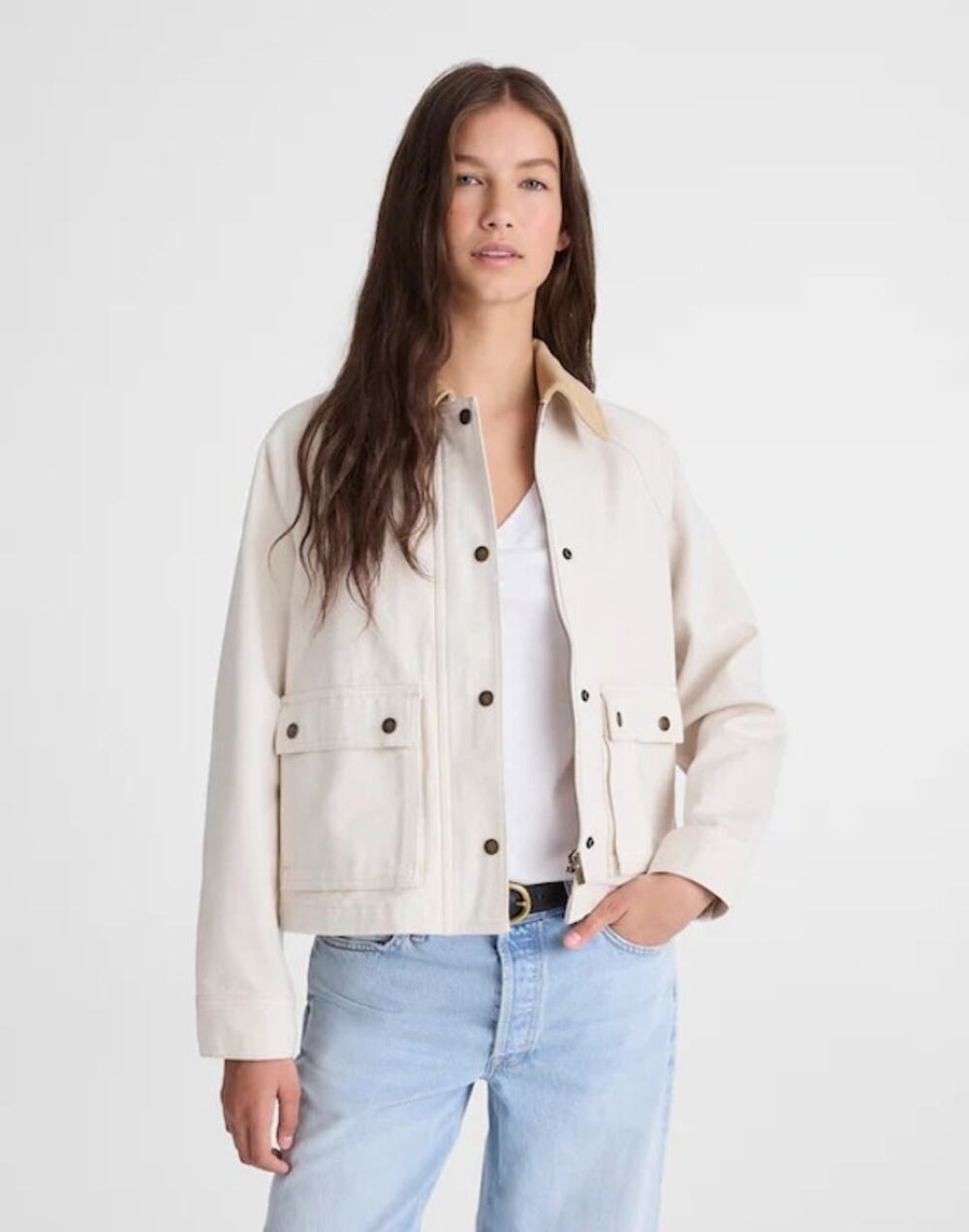 Madewell The Billie Short Jacket vintage canvas Beige Corduroy Collar Medium NWT